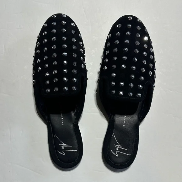 Giuseppe Zanotti Black suede Mules with Silver Studs low heel made in Italy 36 - Picture 1 of 8